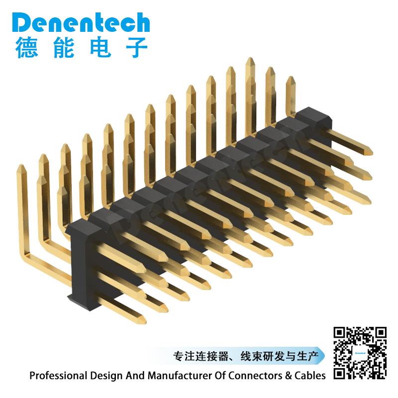 Denentech 2.54mm pin header triple row right angle  90-degree bent pin arrangement with gold-plated feet